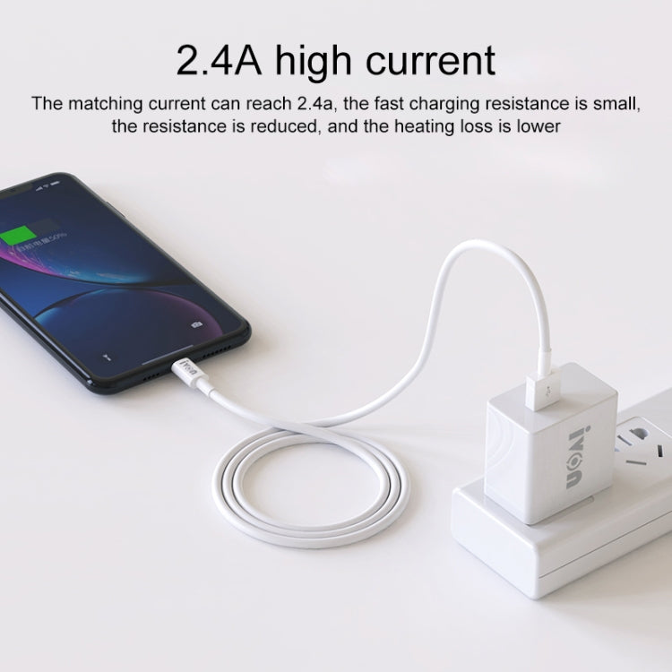 IVON CA70 8 Pin Fast Charging Data Cable, Length: 2m (White) - Normal Style Cable by IVON | Online Shopping UK | buy2fix