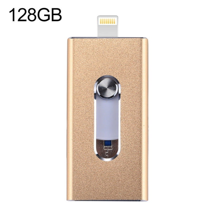 RQW-02 3 in 1 USB 2.0 & 8 Pin & Micro USB 128GB Flash Drive(Gold) - U Disk & Card Reader by buy2fix | Online Shopping UK | buy2fix