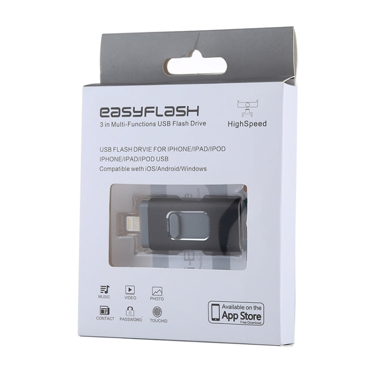 easyflash RQW-01B 3 in 1 USB 2.0 & 8 Pin & Micro USB 32GB Flash Drive(Black) - U Disk & Card Reader by buy2fix | Online Shopping UK | buy2fix