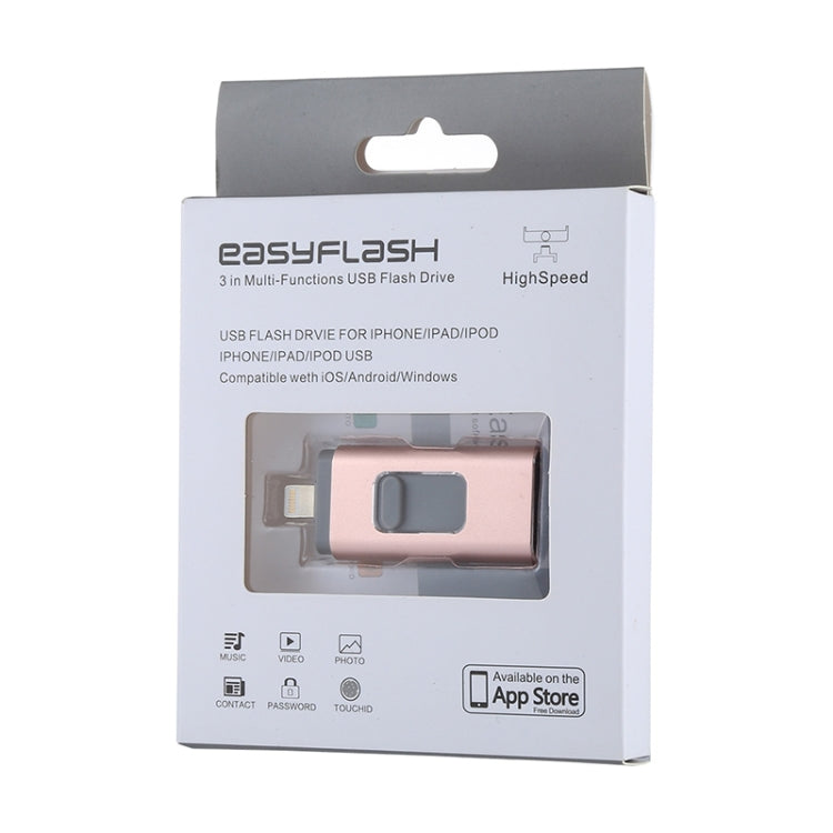 easyflash RQW-01B 3 in 1 USB 2.0 & 8 Pin & Micro USB 32GB Flash Drive(Rose Gold) - U Disk & Card Reader by buy2fix | Online Shopping UK | buy2fix