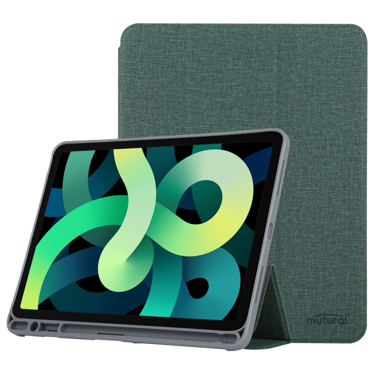 Mutural YASHI Series TPU + PU Cloth Pattern Texture Horizontal Flip Leather Case with Three-folding Holder & Pen Slot & Wake-up / Sleep Function For iPad Air 2022 / 2020 10.9(Green) - iPad Air (2022) / (2020) 10.9 Cases by Mutural | Online Shopping UK | buy2fix