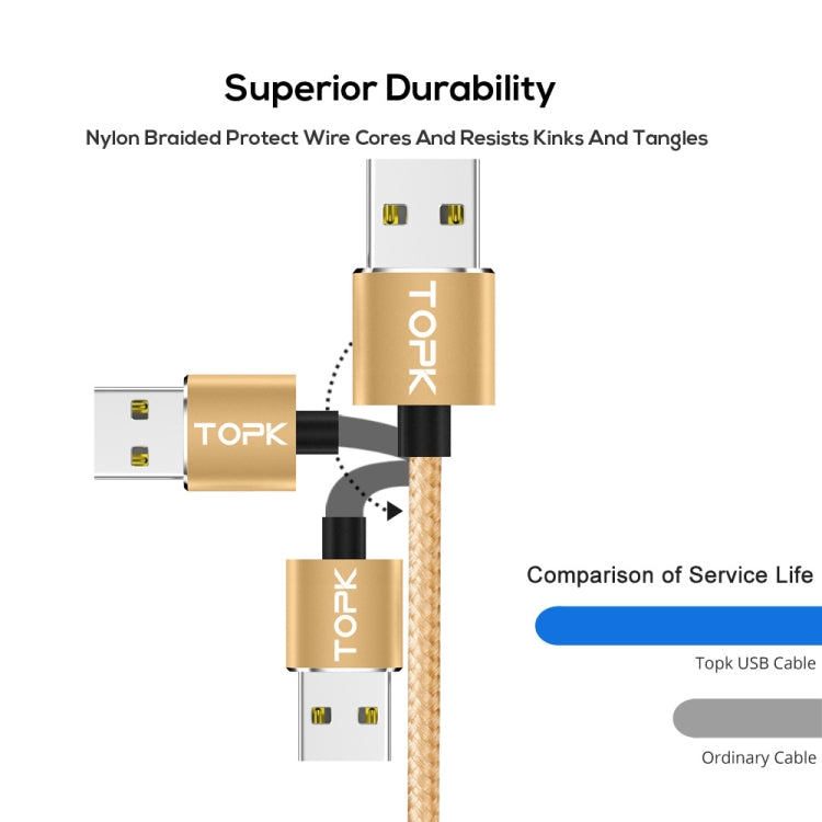 TOPK 1m 2.4A Max USB to 8 Pin + USB-C / Type-C + Micro USB Nylon Braided Magnetic Charging Cable with LED Indicator(Gold) - Charging Cable & Head by TOPK | Online Shopping UK | buy2fix