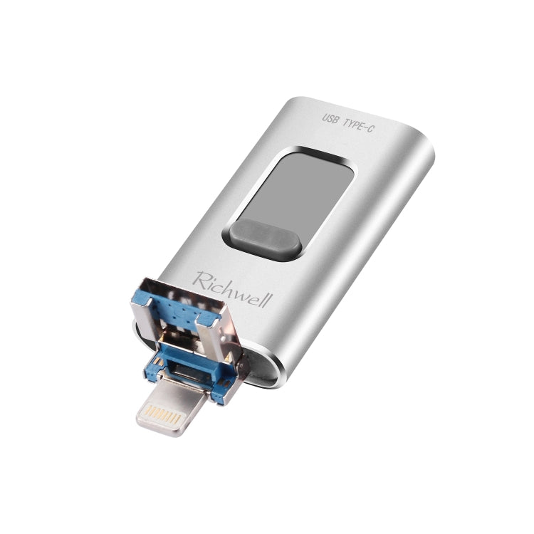 Richwell 3 in 1 128G Type-C + 8 Pin + USB 3.0 Metal Push-pull Flash Disk with OTG Function(Silver) - U Disk & Card Reader by Richwell | Online Shopping UK | buy2fix