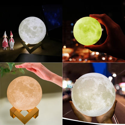 15cm Touch Control 3D Print Moon Lamp, USB Charging 16-color Changing LED Energy-saving Night Light with Wooden Holder Base & Remote Control - Night Lights by buy2fix | Online Shopping UK | buy2fix