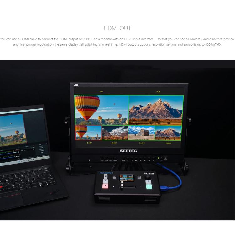 FEELWORLD L1 PLUS Multi-camera Video Mixer Switcher Touch Screen PTZ Control USB3.0 Fast Streaming Switcher (UK Plug) - Live Sound Effects Processors by FEELWORLD | Online Shopping UK | buy2fix