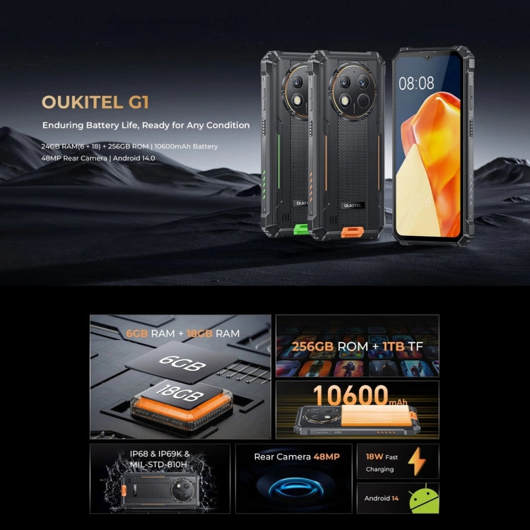 Oukitel G1 Rugged Phone, 6GB+256GB, Fingerprint Identification, 6.52 inch Android 14 T606 Octa Core, NFC, OTG, Network: 4G (Grey) - Other by OUKITEL | Online Shopping UK | buy2fix