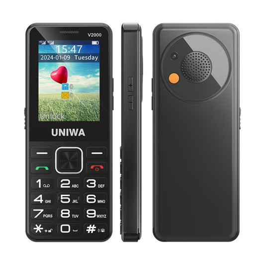 UNIWA V2000 Elder Keypad Phone, 2.4 inch Unisoc T107, 1700mAh Battery, LED Flashlight, SOS, Network: 4G, AU Plug (Black) - UNIWA by UNIWA | Online Shopping UK | buy2fix