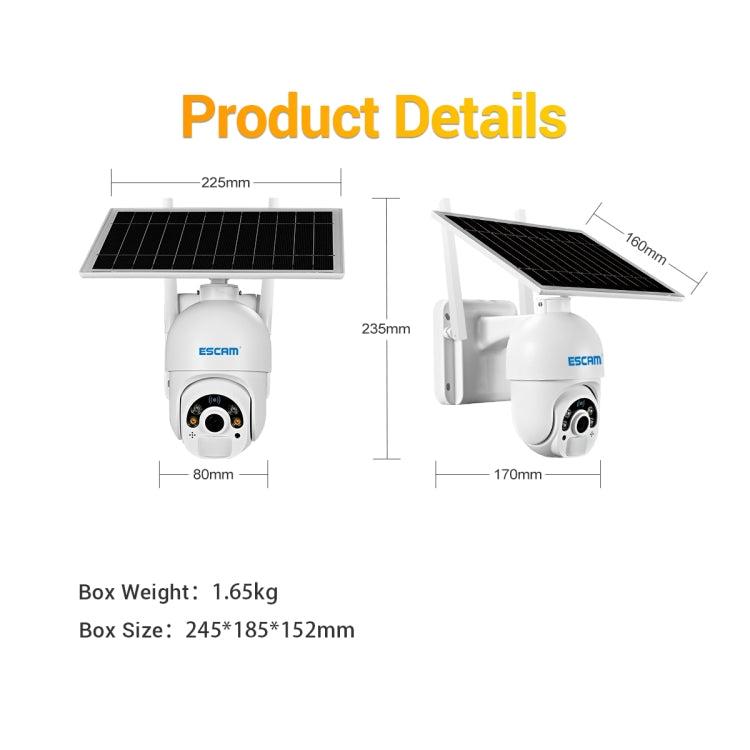 ESCAM QF450 HD 1080P 4G EU Version Solar Powered IP Camera with 64G Memory, Support Two-way Audio & PIR Motion Detection & Night Vision & TF Card - Dome Camera by ESCAM | Online Shopping UK | buy2fix