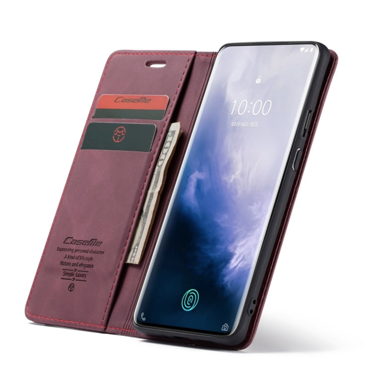 CaseMe-013 Multifunctional Retro Frosted Horizontal Flip Leather Case for OnePlus 7 Pro, with Card Slot & Holder & Zipper Wallet & Photo Frame(Wine Red) - OnePlus Cases by CaseMe | Online Shopping UK | buy2fix