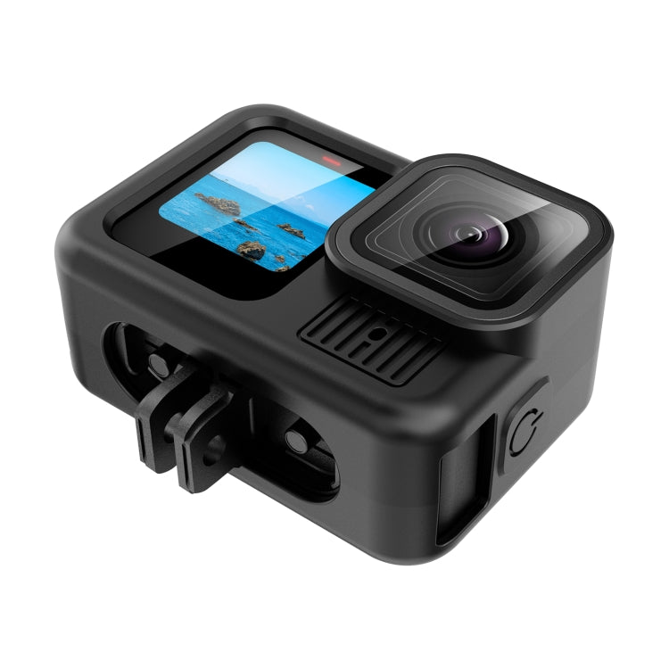 For GoPro HERO13 Black PULUZ Silicone Protective Case Side Interface Cover with Wrist Strap & Lens Cover (Black) - Silicone Cases by PULUZ | Online Shopping UK | buy2fix