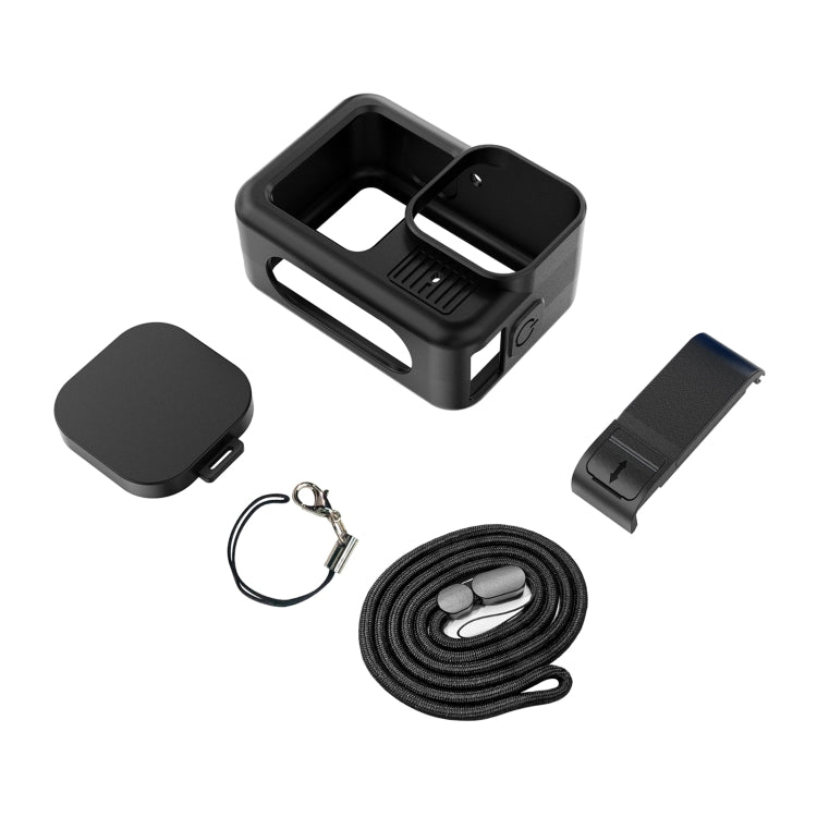 For GoPro HERO13 Black PULUZ Silicone Protective Case Side Interface Cover with Wrist Strap & Lens Cover (Black) - Silicone Cases by PULUZ | Online Shopping UK | buy2fix