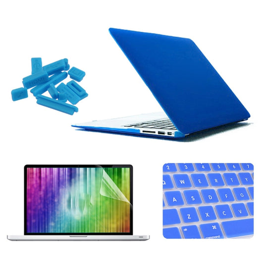 ENKAY for MacBook Air 11.6 inch (US Version) / A1370 / A1465 4 in 1 Frosted Hard Shell Plastic Protective Case with Screen Protector & Keyboard Guard & Anti-dust Plugs(Dark Blue) - MacBook Air Cases by ENKAY | Online Shopping UK | buy2fix