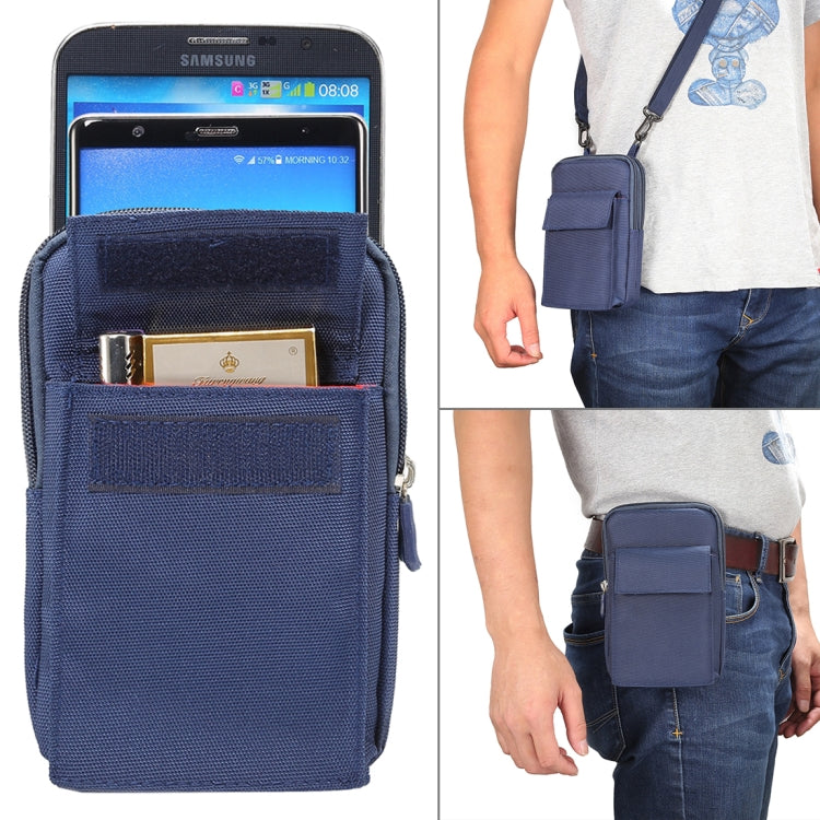 6.4 inch and Below Universal Polyester Men Vertical Style Case Shoulder Carrying Bag with Belt Hole & Climbing Buckle, For iPhone, Samsung, Sony, Huawei, Meizu, Lenovo, ASUS, Oneplus, Xiaomi, Cubot, Ulefone, Letv, DOOGEE, Vkworld, and other (Dark Blue) - More iPhone Cases by buy2fix | Online Shopping UK | buy2fix