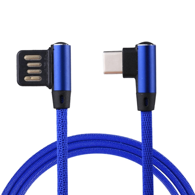 1m 2.4A Output USB to USB-C / Type-C Double Elbow Design Nylon Weave Style Data Sync Charging Cable(Dark Blue) - USB-C & Type-C Cable by buy2fix | Online Shopping UK | buy2fix