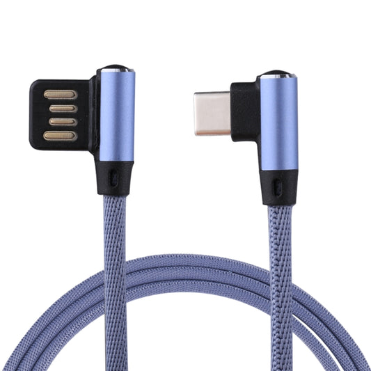 1m 2.4A Output USB to USB-C / Type-C Double Elbow Design Nylon Weave Style Data Sync Charging Cable(Blue) - USB-C & Type-C Cable by buy2fix | Online Shopping UK | buy2fix