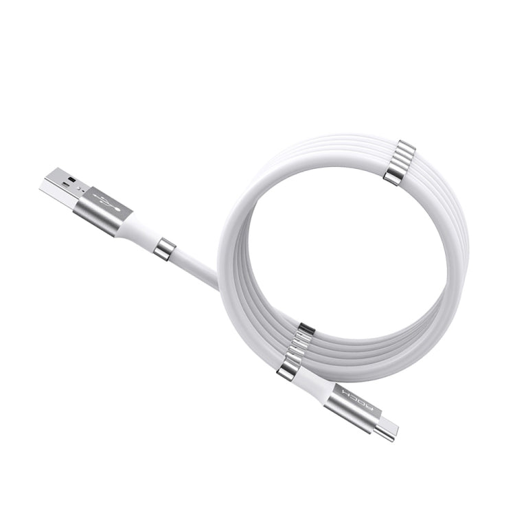 ROCK 2A Type-C / USB-C Silicone Magnetic Charging Data Cable, Length: 1.8m (White) - USB-C & Type-C Cable by ROCK | Online Shopping UK | buy2fix