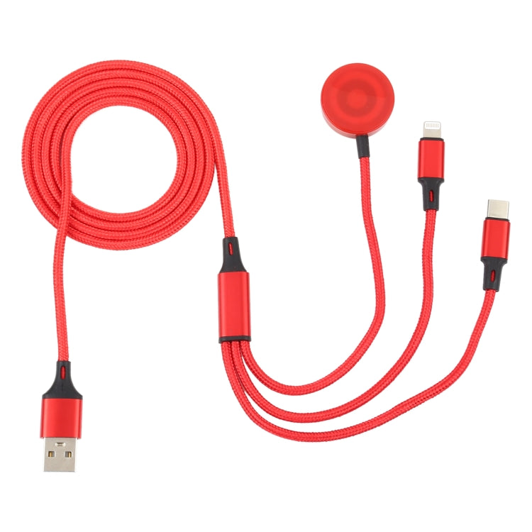 For iPhone / Apple Watch 3 In 1 8 Pin + Type-C / USB-C + Magnetic Charging Base Multi-function Charging Cable, Length: 1m(Red) - Multifunction Cable by buy2fix | Online Shopping UK | buy2fix