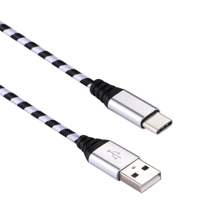 1m USB to USB-C / Type-C Nylon Weave Style Data Sync Charging Cable(Silver) - USB-C & Type-C Cable by buy2fix | Online Shopping UK | buy2fix