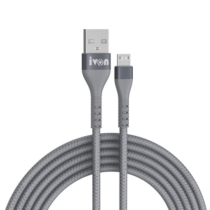 IVON CA92 2.4A Max USB to Micro USB Rubber Fast Charging Data Cable, Length: 1.5m (Grey) - Micro USB Cable by IVON | Online Shopping UK | buy2fix