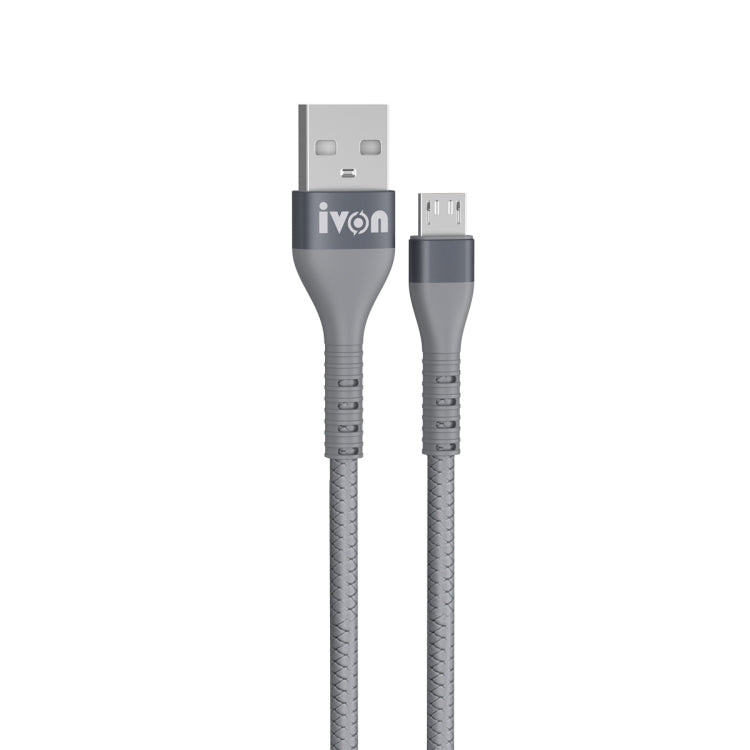 IVON CA92 2.4A Max USB to Micro USB Rubber Fast Charging Data Cable, Length: 1.5m (Grey) - Micro USB Cable by IVON | Online Shopping UK | buy2fix