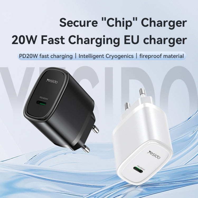 Yesido YC57BC PD 20W USB-C / Type-C Port Quick Charger with Type-C to Type-C Cable, EU Plug (Black) - USB Charger by Yesido | Online Shopping UK | buy2fix