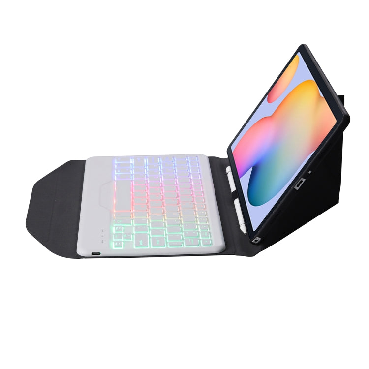 B610S Diamond Texture Triangle Back Holder Splittable Bluetooth Keyboard Leather Tablet Case with Backlight for Samsung Galaxy Tab S6 Lite (White + Black) - Samsung Keyboard by buy2fix | Online Shopping UK | buy2fix
