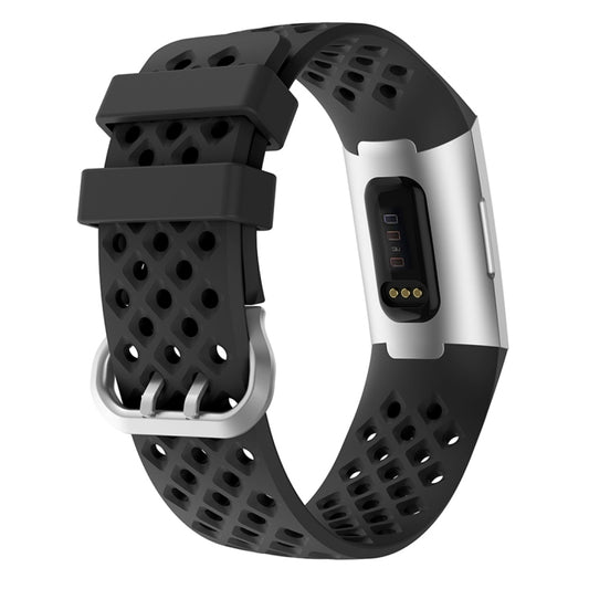 For Fitbit Charge 3 / 4 Hollow Square Silicone Watch Band Wristband(Black) - Watch Bands by buy2fix | Online Shopping UK | buy2fix