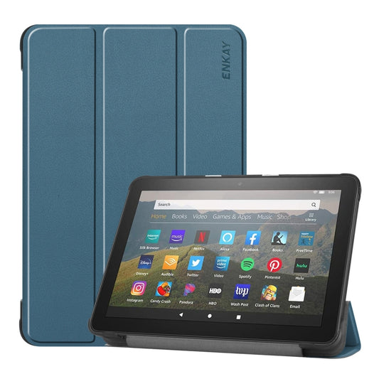 For Amazon Fire HD 8 / HD 8 Plus (2020) ENKAY Custer Texture Horizontal Flip PU+PC Leather Case with Three-folding Holder & Sleep / Wake-up Function(Dark Green) - Amazon by ENKAY | Online Shopping UK | buy2fix