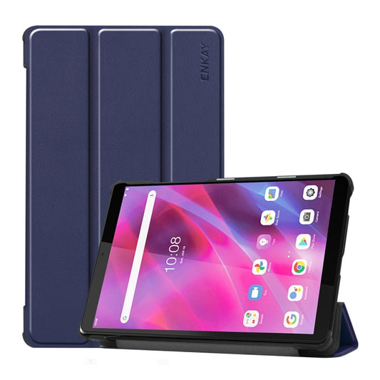 For Lenovo Tab M8 1/2/3 ENKAY Custer Texture Horizontal Flip PU+PC Leather Case with Three-folding Holder(Dark Blue) - Lenovo by ENKAY | Online Shopping UK | buy2fix