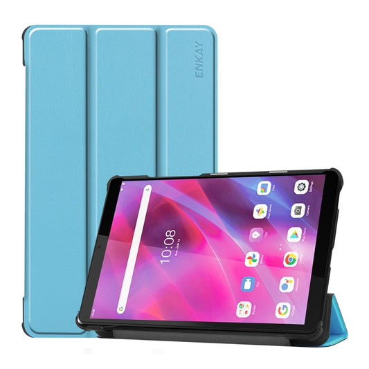 For Lenovo Tab M8 1/2/3 ENKAY Custer Texture Horizontal Flip PU+PC Leather Case with Three-folding Holder(Light Blue) - Lenovo by ENKAY | Online Shopping UK | buy2fix