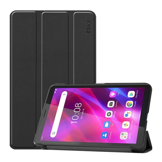 For Lenovo Tab M7 1/2/3 ENKAY Custer Texture Horizontal Flip PU+PC Leather Case with Three-folding Holder(Black) - Lenovo by ENKAY | Online Shopping UK | buy2fix