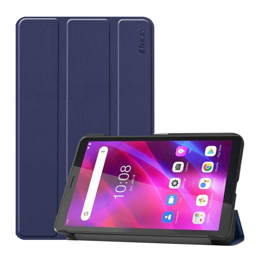 For Lenovo Tab M7 1/2/3 ENKAY Custer Texture Horizontal Flip PU+PC Leather Case with Three-folding Holder(Dark Blue) - Lenovo by ENKAY | Online Shopping UK | buy2fix