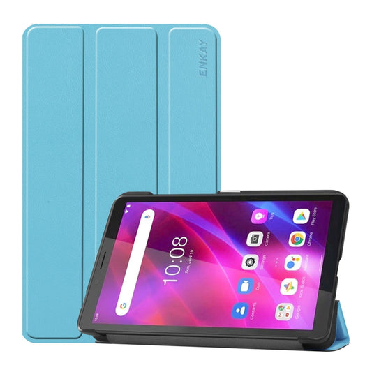 For Lenovo Tab M7 1/2/3 ENKAY Custer Texture Horizontal Flip PU+PC Leather Case with Three-folding Holder(Light Blue) - Lenovo by ENKAY | Online Shopping UK | buy2fix