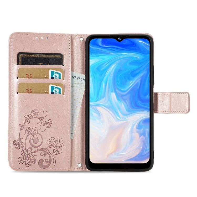 For DOOGEE N40 Pro Four-leaf Clasp Embossed Leather Case with Lanyard & Card Slot & Wallet & Holder(Rose Gold) - More Brand by buy2fix | Online Shopping UK | buy2fix