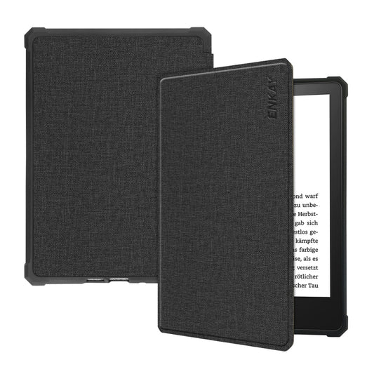 For Amazon Kindle Paperwhite 5 2021 ENKAY Solid Color Denim Texture Horizontal Flip Leather Tablet Case with Sleep / Wake-up Function(Black) - Amazon by ENKAY | Online Shopping UK | buy2fix