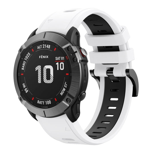 For Garmin Fenix 6 Pro GPS 22mm Two-Color Sports Silicone Watch Band(White+Black) - Watch Bands by buy2fix | Online Shopping UK | buy2fix