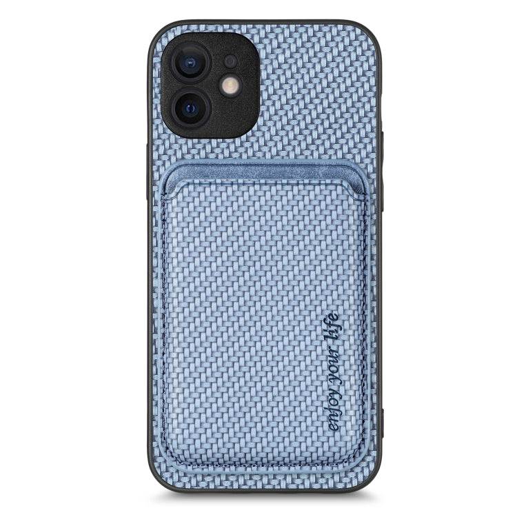 For iPhone 12 Carbon Fiber Leather Card Magsafe Magnetic Phone Case(Blue) - iPhone 12 / 12 Pro Cases by buy2fix | Online Shopping UK | buy2fix