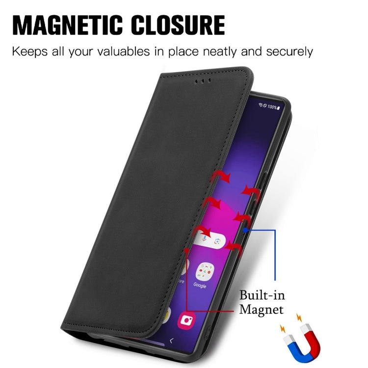 For Samsung Galaxy S25 Ultra 5G Retro Skin Feel Magnetic Leather Phone Case(Black) - Galaxy S25 Ultra 5G Cases by buy2fix | Online Shopping UK | buy2fix