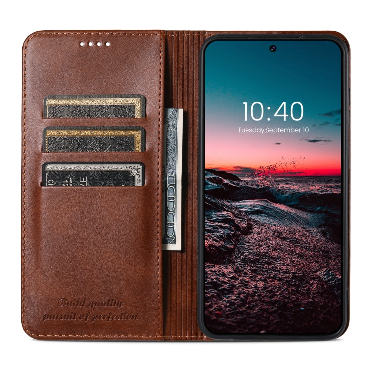 For Samsung Galaxy S24+ 5G Suteni Calf Texture Horizontal Flip Leather Phone Case(Brown) - Galaxy S24+ 5G Cases by Suteni | Online Shopping UK | buy2fix