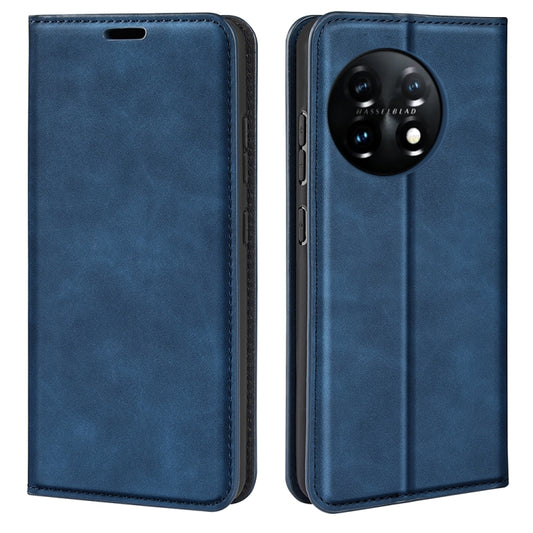 For OnePlus 11  Retro-skin Magnetic Suction Leather Phone Case(Dark Blue) - OnePlus Cases by buy2fix | Online Shopping UK | buy2fix