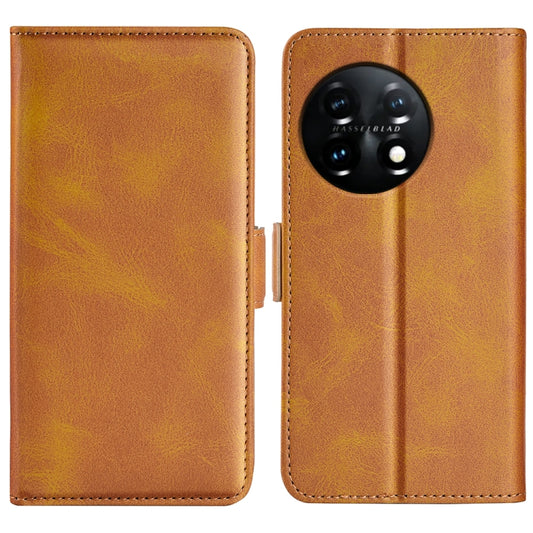 For OnePlus 11 Dual-side Magnetic Buckle Leather Phone Case(Yellow) - OnePlus Cases by buy2fix | Online Shopping UK | buy2fix