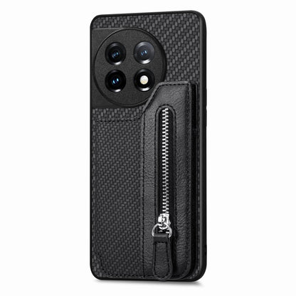 For OnePlus 11 Carbon Fiber Horizontal Flip Zipper Wallet Phone Case(Black) - OnePlus Cases by buy2fix | Online Shopping UK | buy2fix