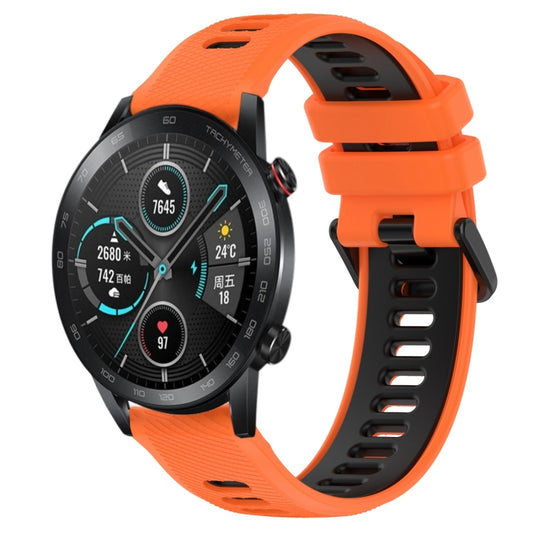 For Honor Magic Watch 2 46mm 22mm Sports Two-Color Silicone Watch Band(Orange+Black) - Watch Bands by buy2fix | Online Shopping UK | buy2fix
