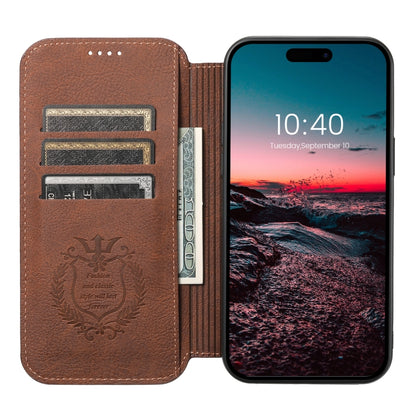 For iPhone 14 Pro Suteni J06 Retro Matte Litchi Texture Leather Magnetic Magsafe Phone Case(Brown) - iPhone 14 Pro Cases by Suteni | Online Shopping UK | buy2fix