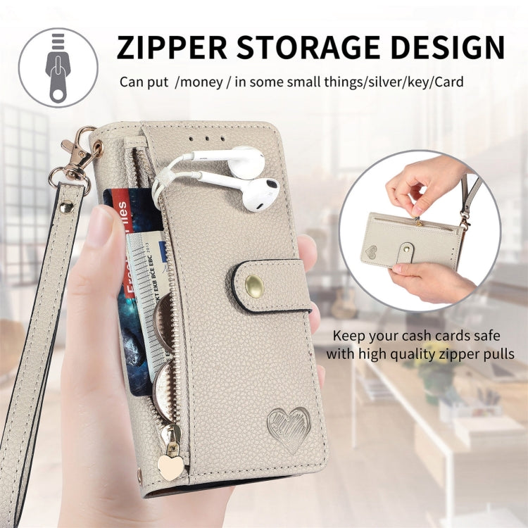 For iPhone 16 Pro Love Zipper Lanyard Leather Phone Case(Gray) - iPhone 16 Pro Cases by buy2fix | Online Shopping UK | buy2fix