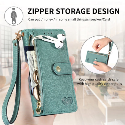 For iPhone 16 Pro Max Love Zipper Lanyard Leather Phone Case(Green) - iPhone 16 Pro Max Cases by buy2fix | Online Shopping UK | buy2fix