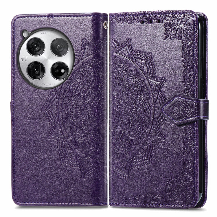 For OnePlus 12 Mandala Flower Embossed Leather Phone Case(Purple) - OnePlus Cases by buy2fix | Online Shopping UK | buy2fix