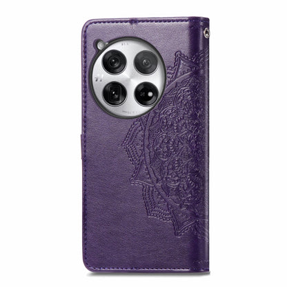 For OnePlus 12 Mandala Flower Embossed Leather Phone Case(Purple) - OnePlus Cases by buy2fix | Online Shopping UK | buy2fix