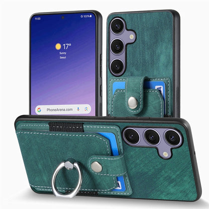 For Samsung Galaxy S25+ 5G Retro Skin-feel Ring Card Wallet Phone Case(Green) - Galaxy S25+ 5G Cases by buy2fix | Online Shopping UK | buy2fix