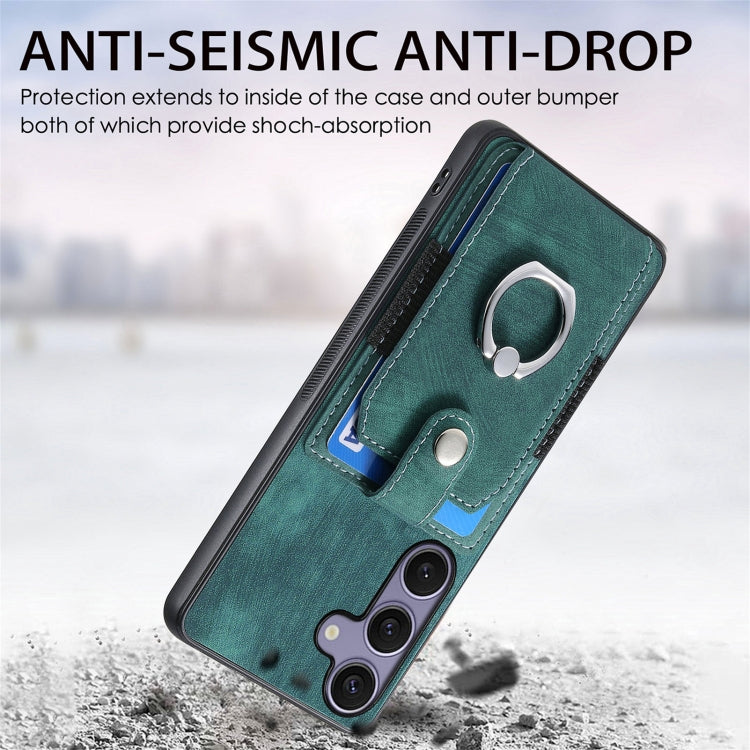 For Samsung Galaxy S25+ 5G Retro Skin-feel Ring Card Wallet Phone Case(Green) - Galaxy S25+ 5G Cases by buy2fix | Online Shopping UK | buy2fix